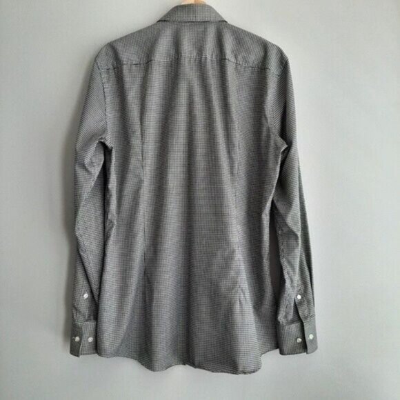 BOSS Jason Slim Fit B&W Checkered Pattern Button Down Shirt Men's Sz 16 1/2 - Picture 8 of 12